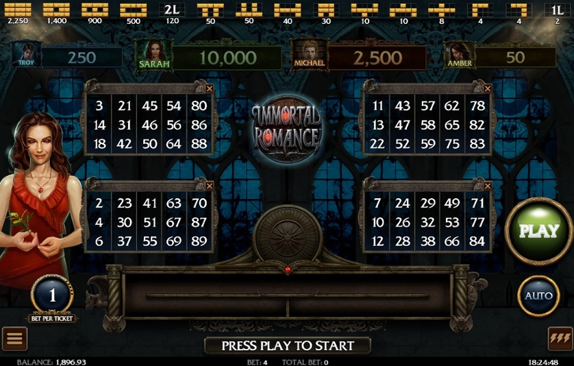 Immortal Romance free spins screen